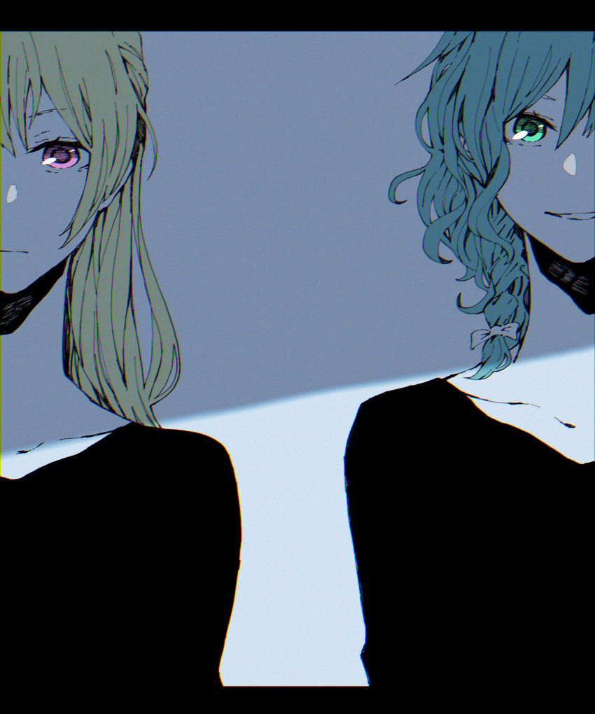 2girls, absurdres, aqua_hair, ayutarochan, bang_dream!, bang_dream!_girls_band_party!, blending, blonde_hair