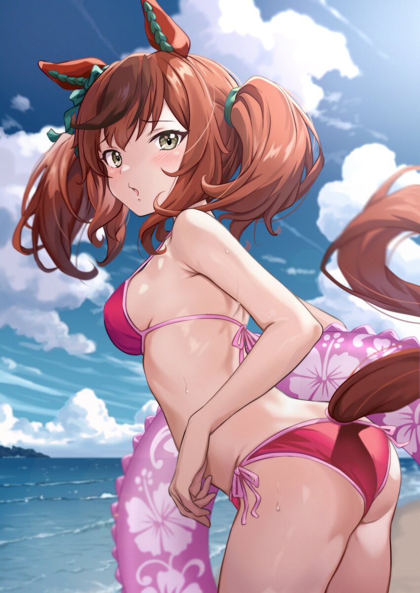 1girl, absurdres, animal_ears, ass, bare_arms, bare_legs, bare_shoulders, beach