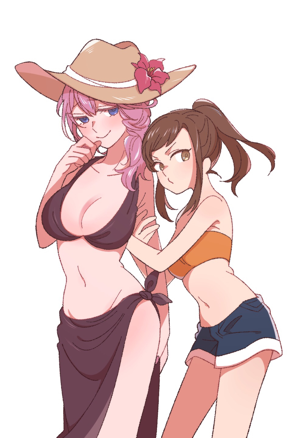 2girls, asahina_yui, bikini, black_bikini, blue_eyes, blush, breasts, brown_eyes