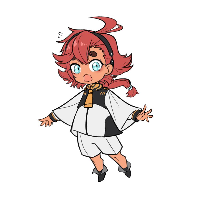 1girl, blue_eyes, blue_hairband, boltcreature, chibi, commentary, covered_erect_nipples, covered_navel