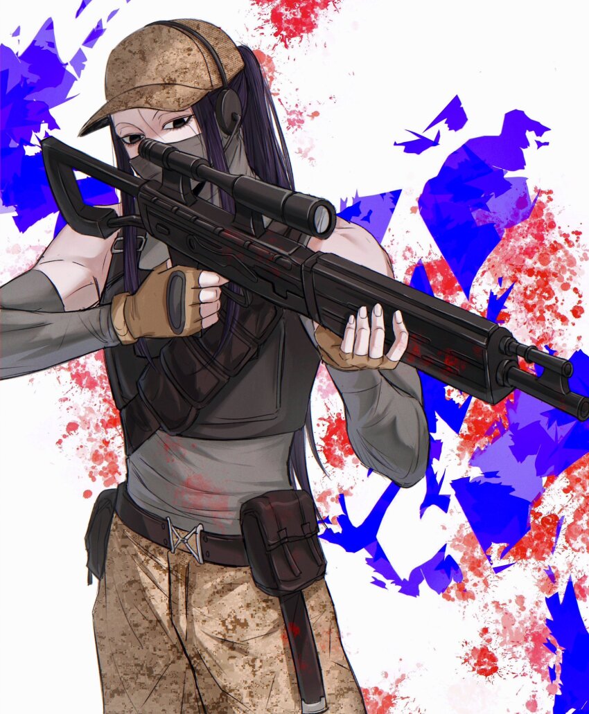 1boy, alternate_costume, black_eyes, black_hair, blood, covered_mouth, cowboy_shot, detached_sleeves