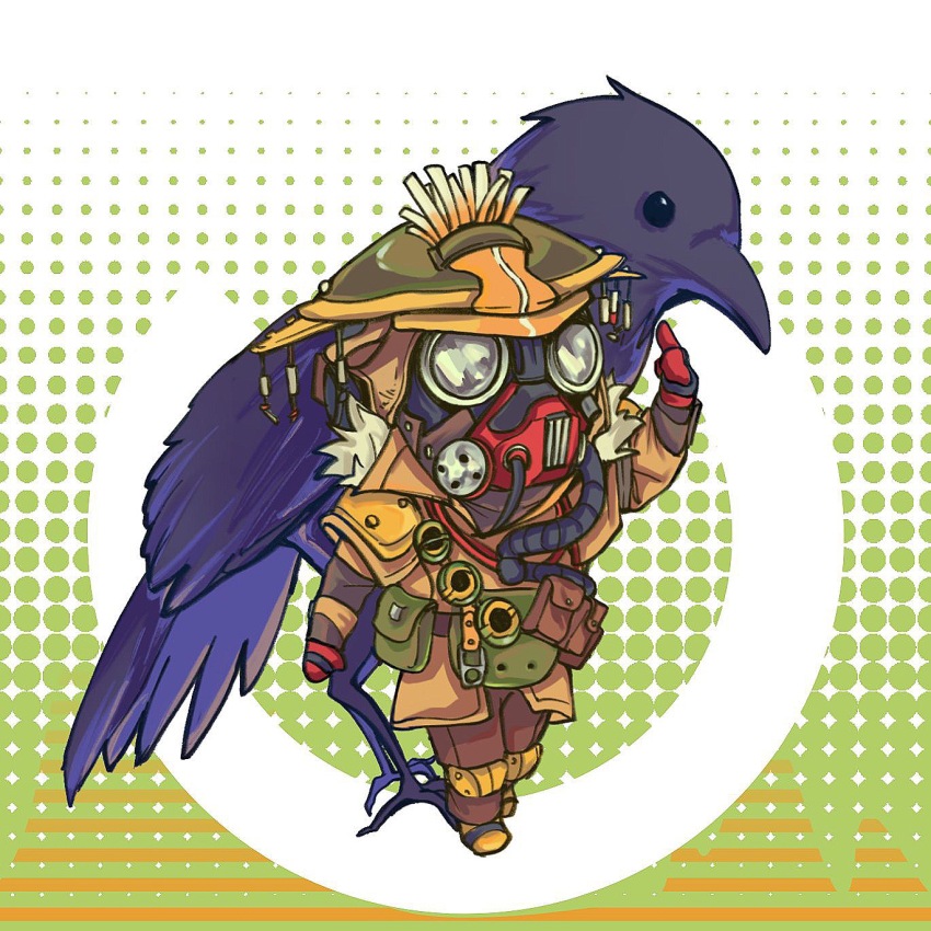 1other, ambiguous_gender, animification, apex_legends, bird, bloodhound_(apex_legends), brown_jacket, brown_pants