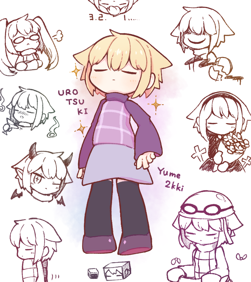 +_+, 1girl, :<, puff_of_air, black_thighhighs, block_(object), blonde_hair, blush