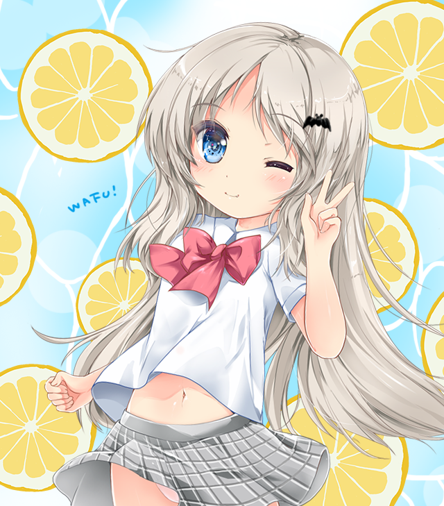 1girl, arm_at_side, asahina_yori, blue_eyes, blush, bow, clenched_hand, closed_mouth