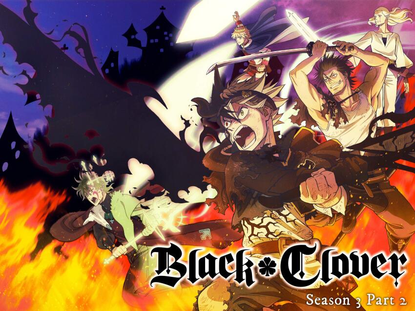 5boys, arms_up, asta_(black_clover), black_capelet, black_clover, black_headband, blue_cloak, cape