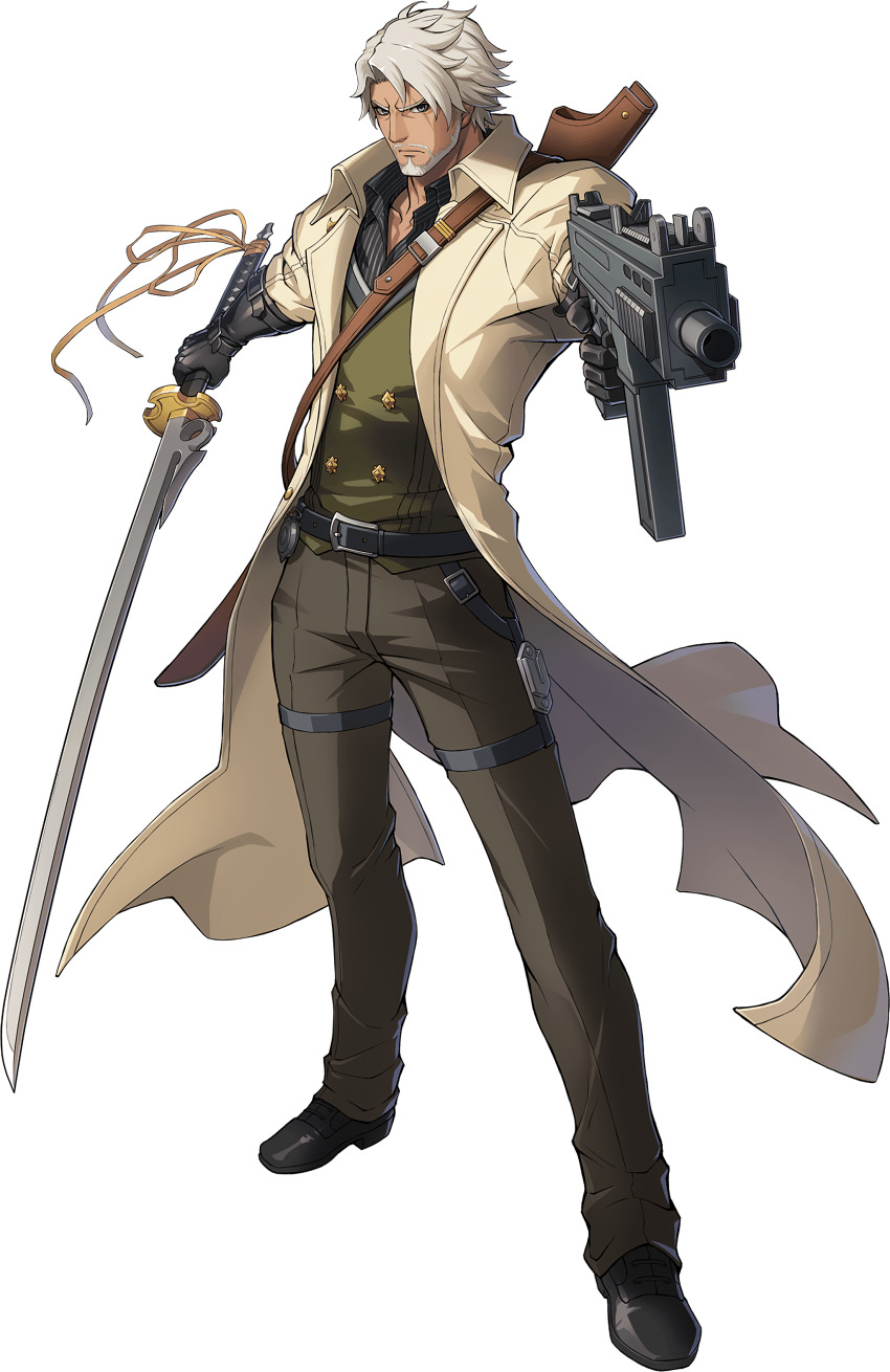 absurdres, agent_(dungeon_and_fighter), ammunition_pouch, artist_request, boots, casing_ejection, dark-skinned_male, dark_skin