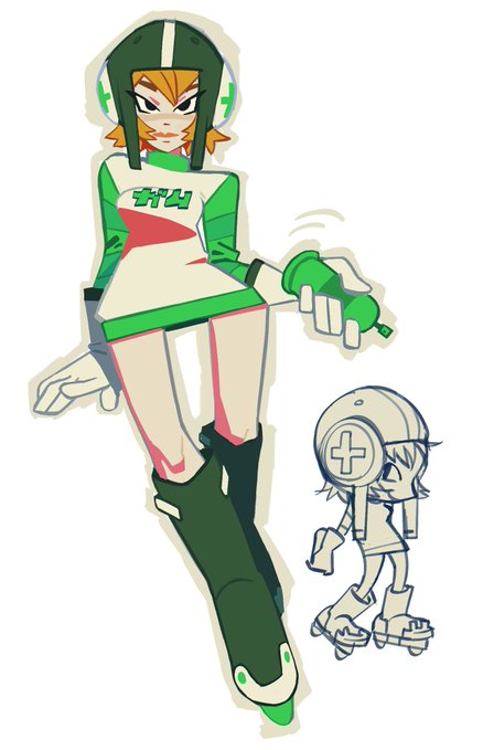 1girl, bottle, dress, fattcactus, gloves, green_headwear, green_sleeves, gum_(jsr)