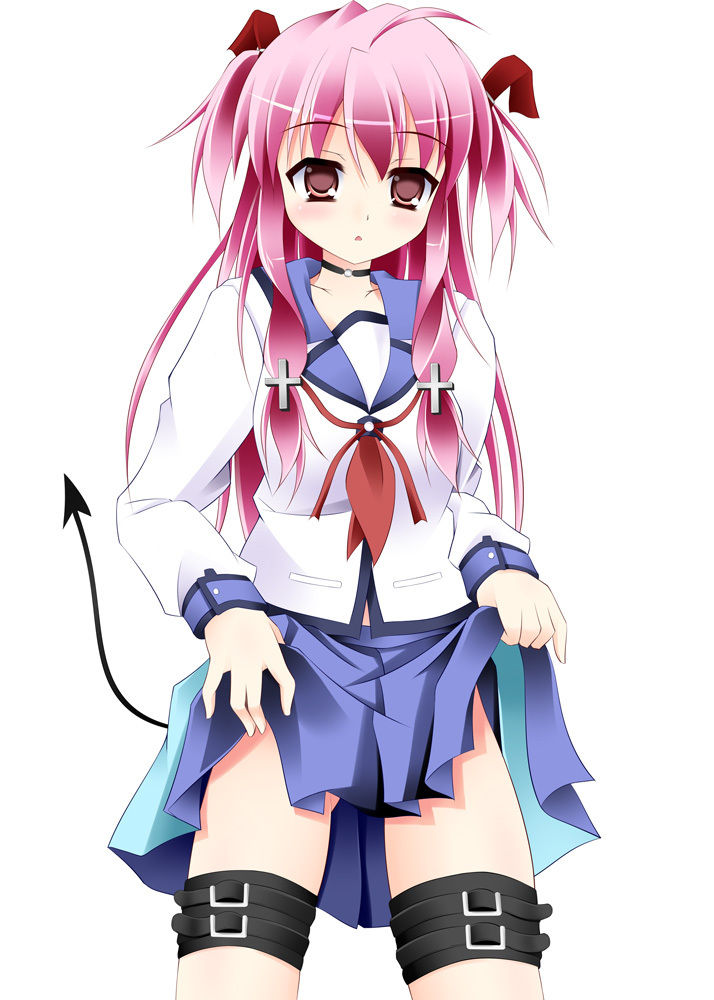 10s, 1girl, angel_beats!, choker, clothes_lift, female_focus, long_hair, narumi_(artist)