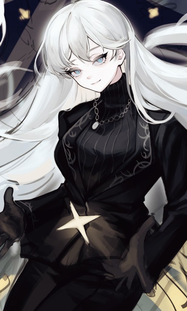 1girl, aka_dang, angelica_(project_moon), black_gloves, black_jacket, black_pants, blue_eyes, closed_mouth