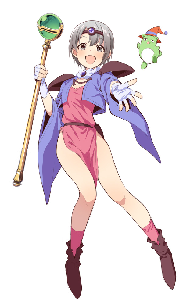 1girl, :d, armor, blue_jacket, blush, boots, brown_boots, circlet