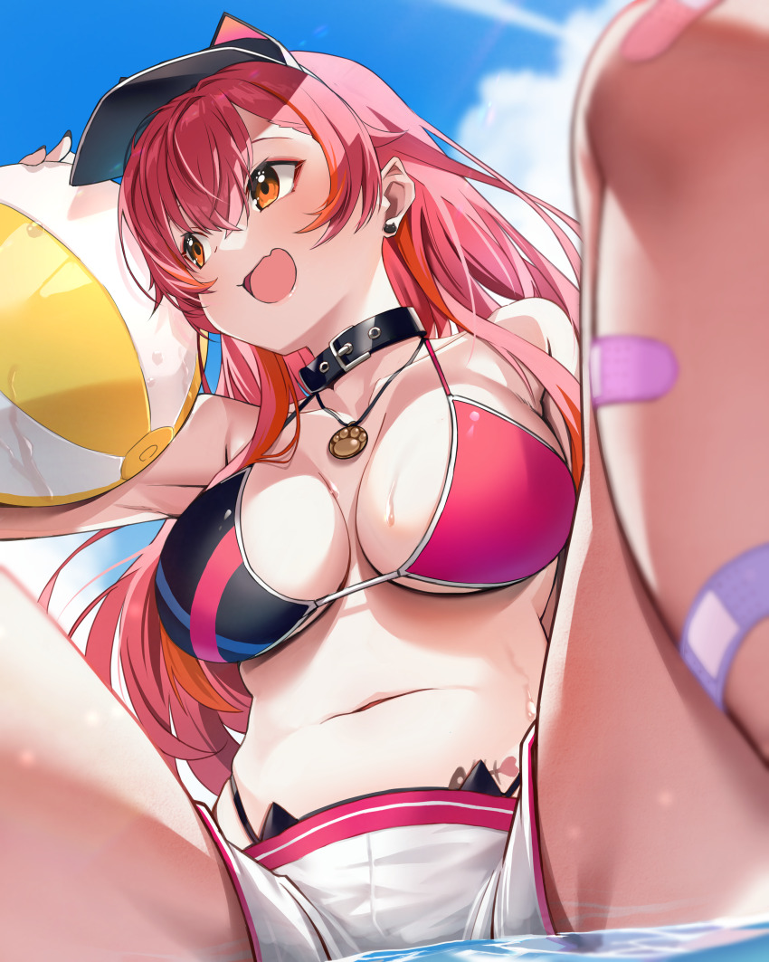 1girl, absurdres, armpits, ball, bandaid, bandaid_on_knee, bandaid_on_leg, beachball