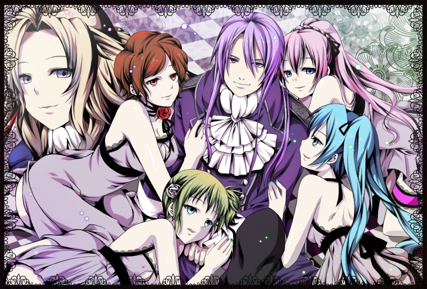 4girls, affectionate_harem, ascot, ass, back, bad_id, bad_pixiv_id, blonde_hair