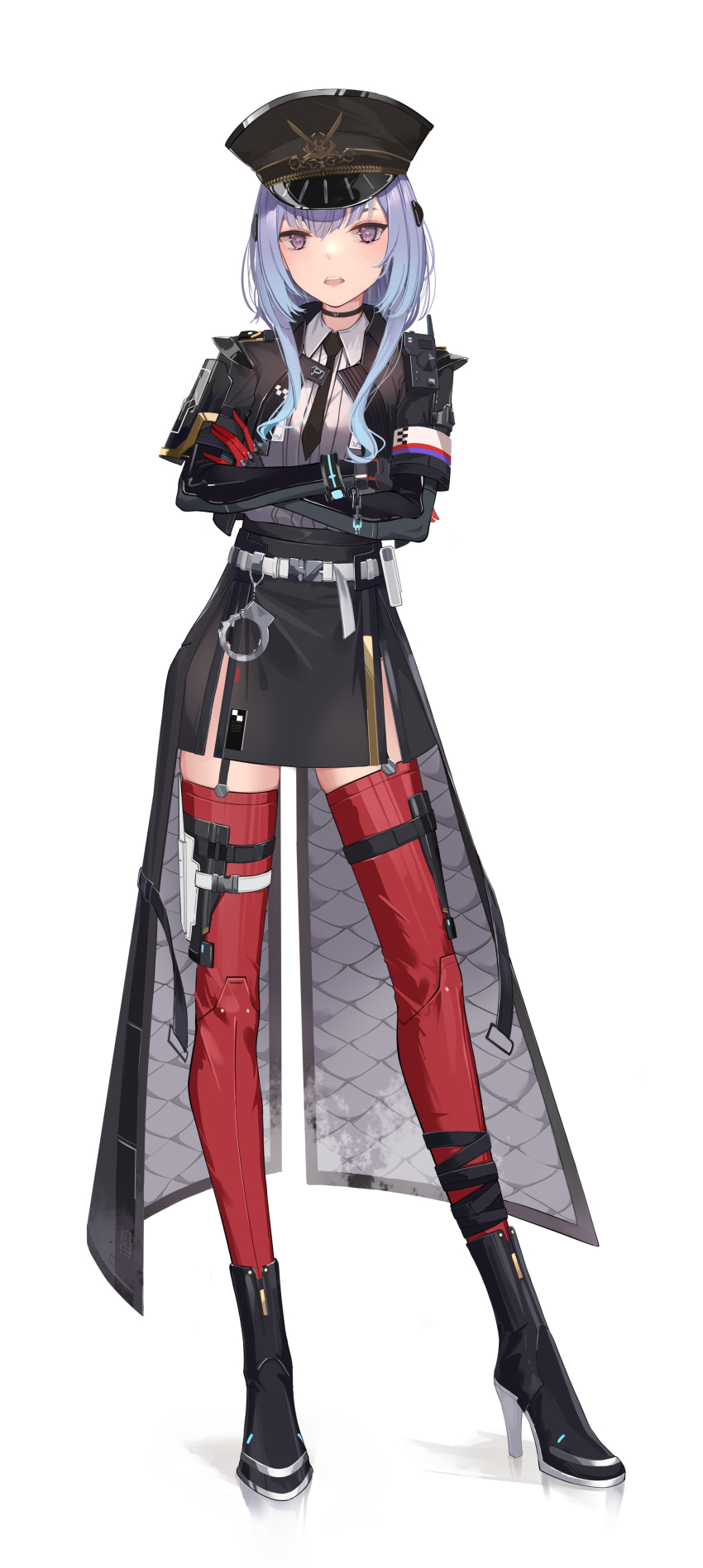 1girl, absurdres, alisa:_echo_(nocturnal_watch)_(pgr), alisa_(pgr), aqua_hair, black_choker, black_footwear, black_headwear