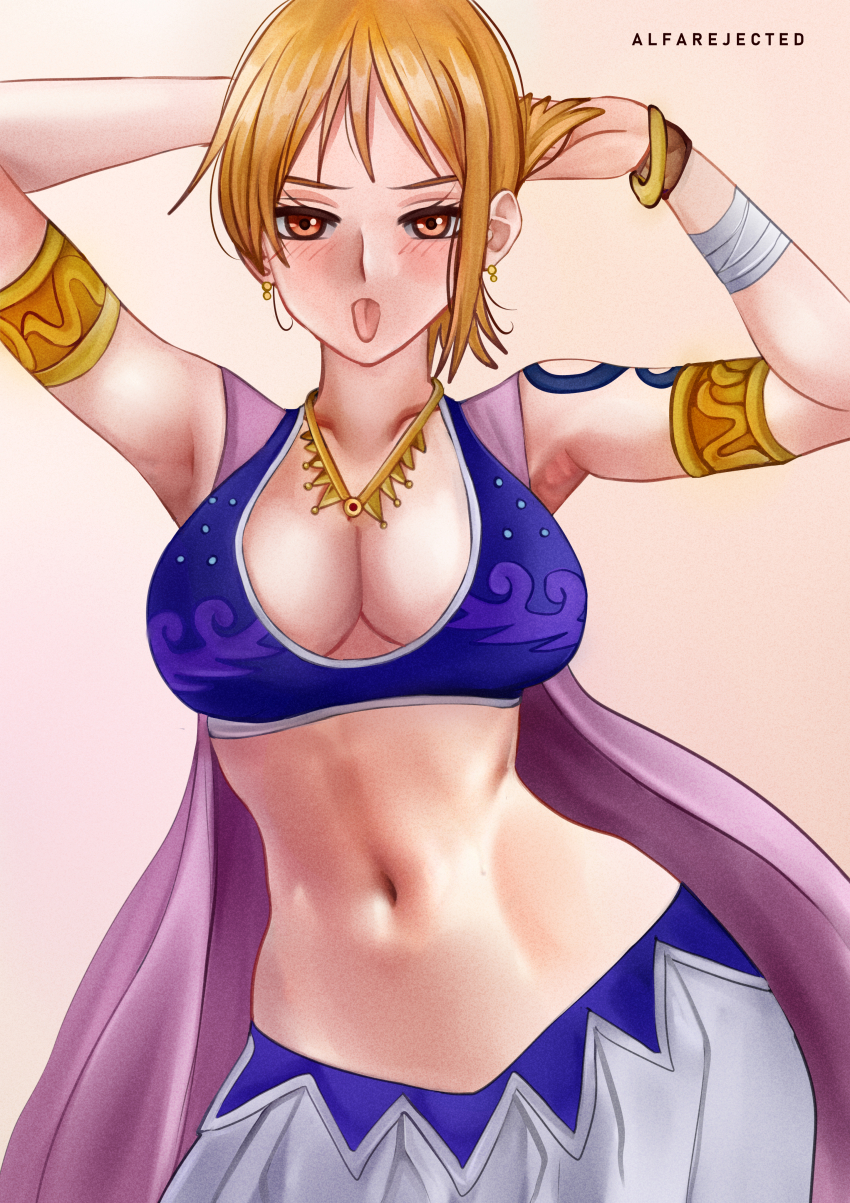1girl, absurdres, alfarejected, arabian_clothes, armlet, armpits, blush, bracelet