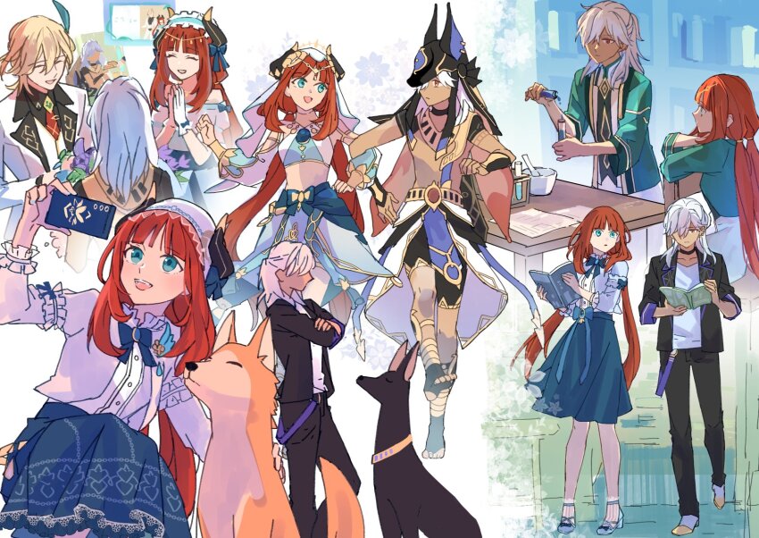 1boy, 1girl, akademiya_uniform, animal_ears, animal_hat, blonde_hair, blue_gem, book