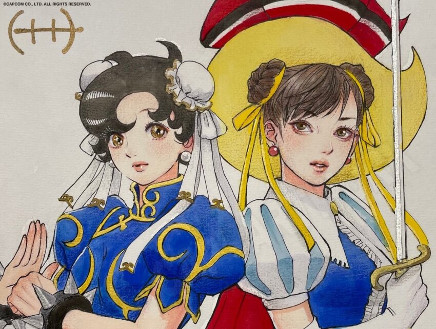 bracelet, capcom, chun-li, hair_buns, hat, jewelry, princess_knight, ribbon_no_kishi