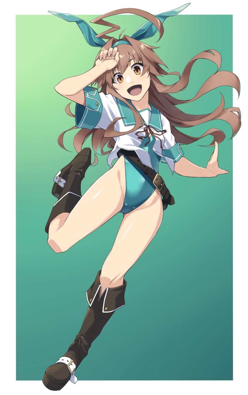 1girl, absurdres, adapted_costume, ahoge, alto-00, aqua_sailor_collar, belt, border