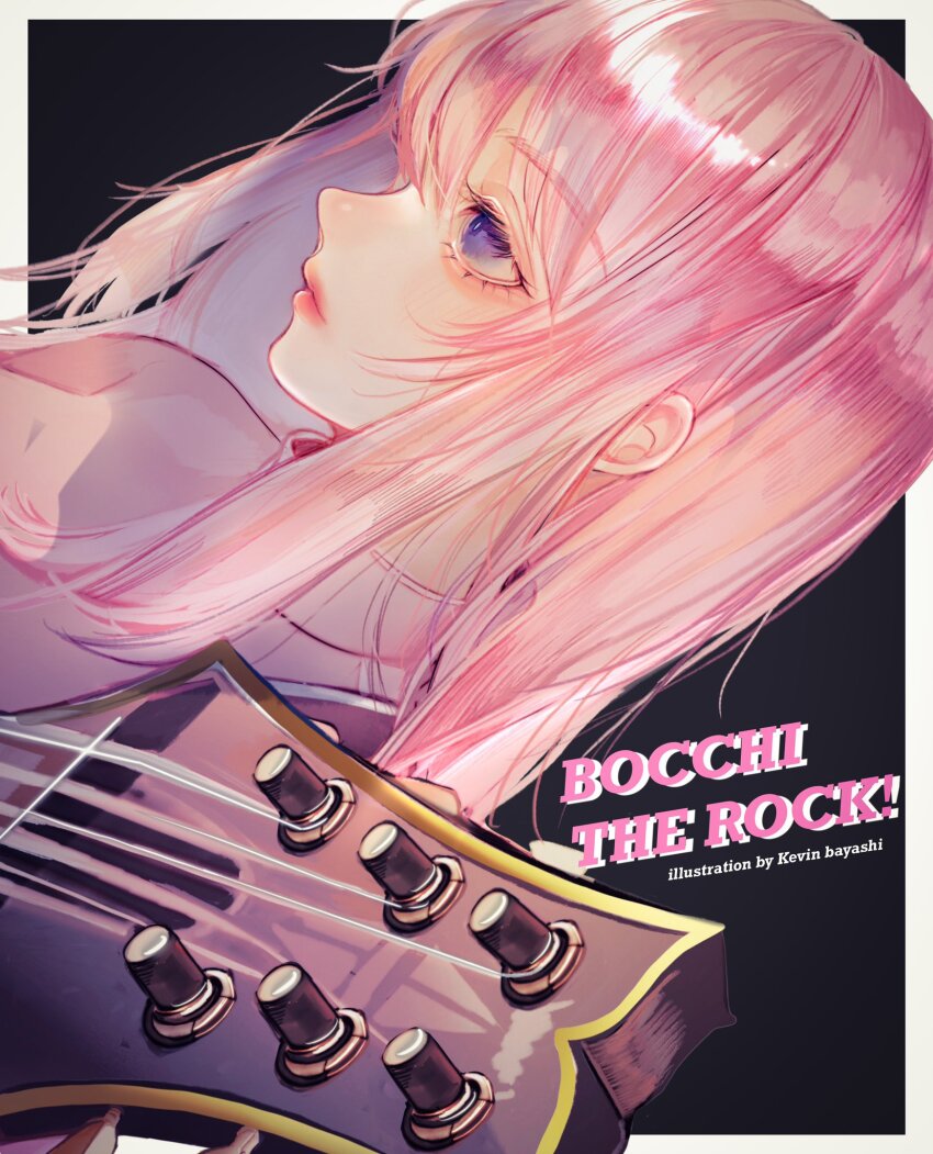 1girl, aegyo_sal, artist_name, black_background, blue_eyes, bocchi_the_rock!, border, copyright_name