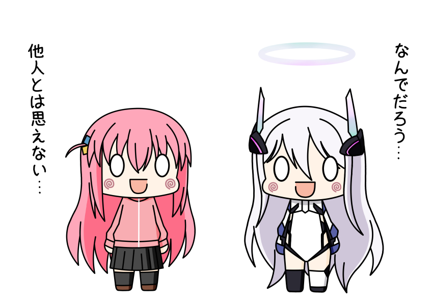 2girls, absurdres, aoyama_yoshino, asymmetrical_legwear, azur_lane, black_skirt, bocchi_the_rock!, chibi