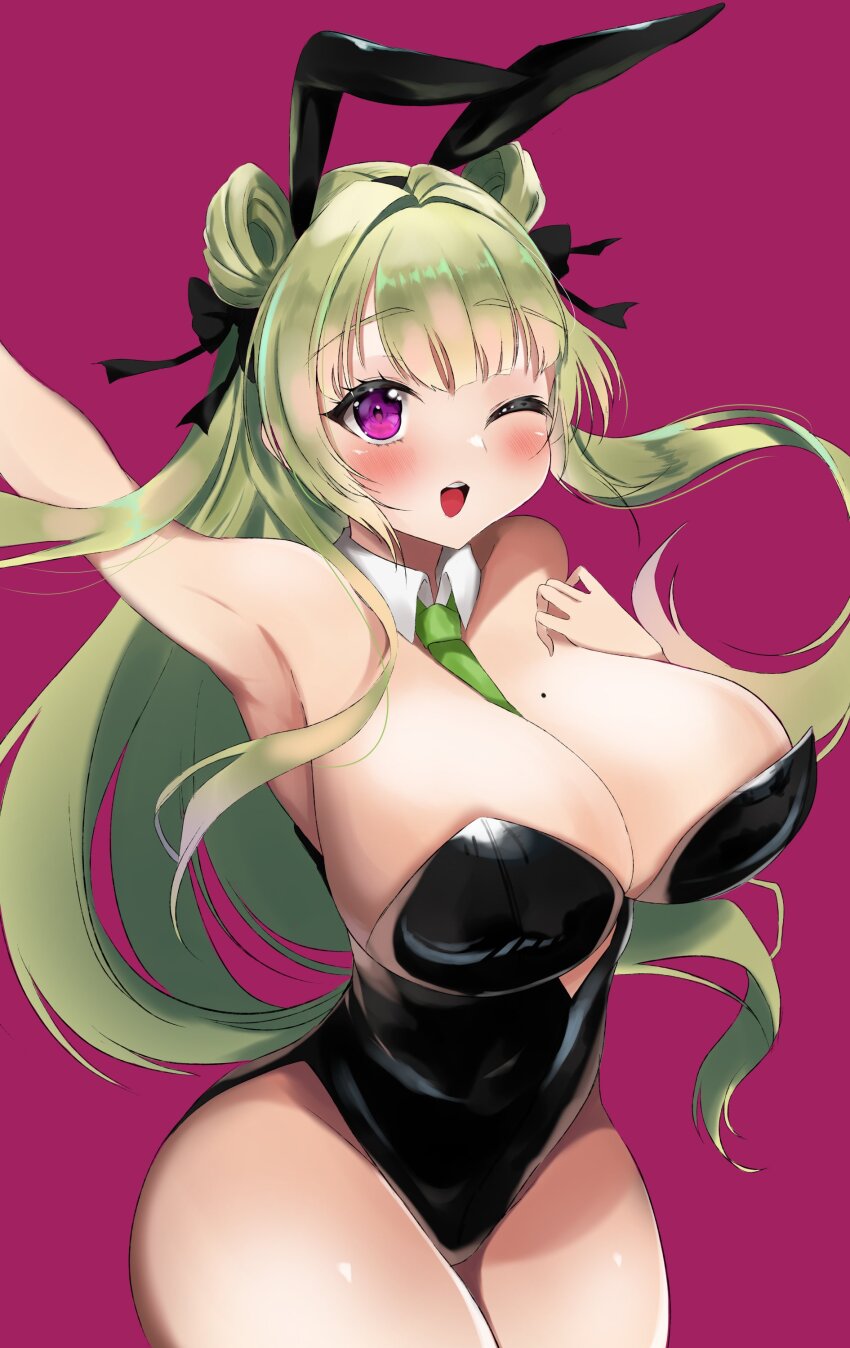 1girl, absurdres, alternate_costume, animal_ears, bare_shoulders, between_breasts, black_leotard, blush