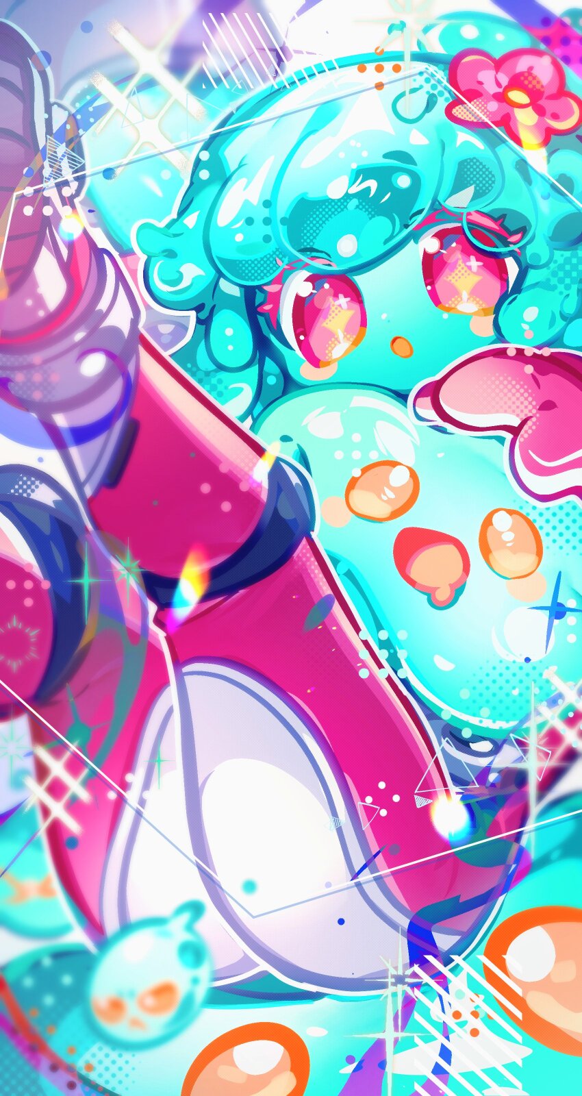 1girl, absurdres, armor, ass, blush_stickers, colored_skin, flower, full_body