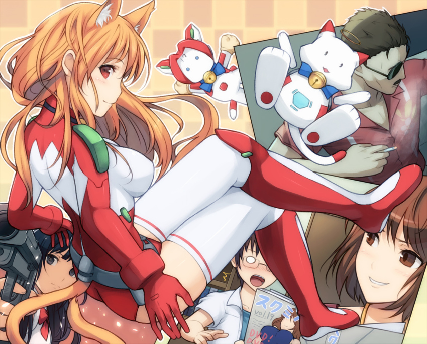 2boys, 3girls, animal_ears, asobi_ni_iku_yo!, ass, assist-a-roid, assistaroid, bad_id