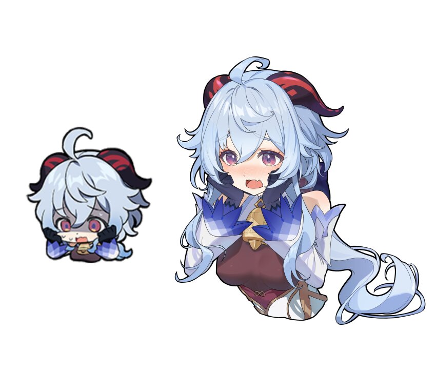 1girl, absurdres, ahoge, bare_shoulders, bell, black_gloves, blue_hair, blush