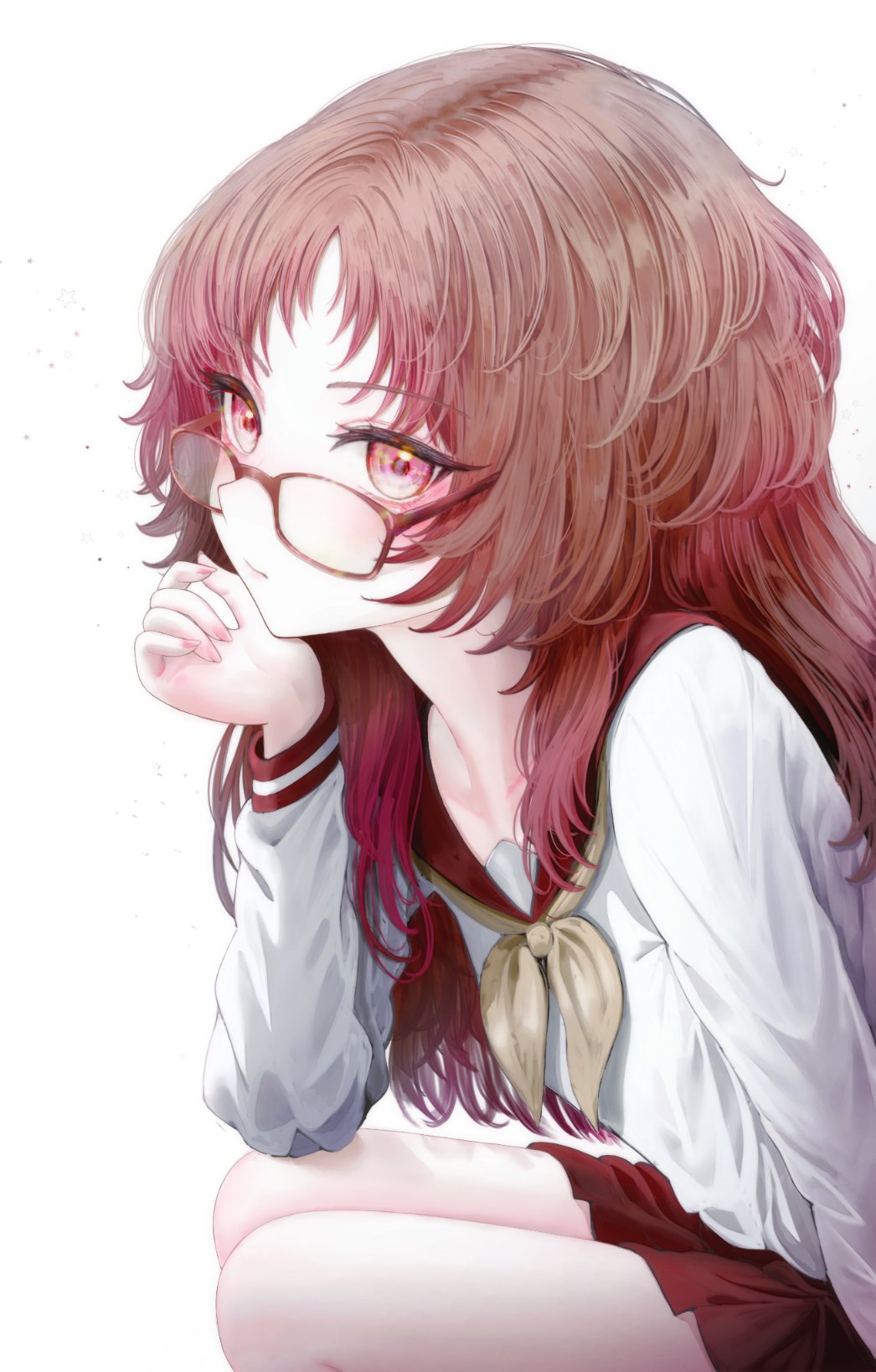 1girl, blonde_hair, closed_mouth, collarbone, gradient_hair, head_rest, highres, long_hair