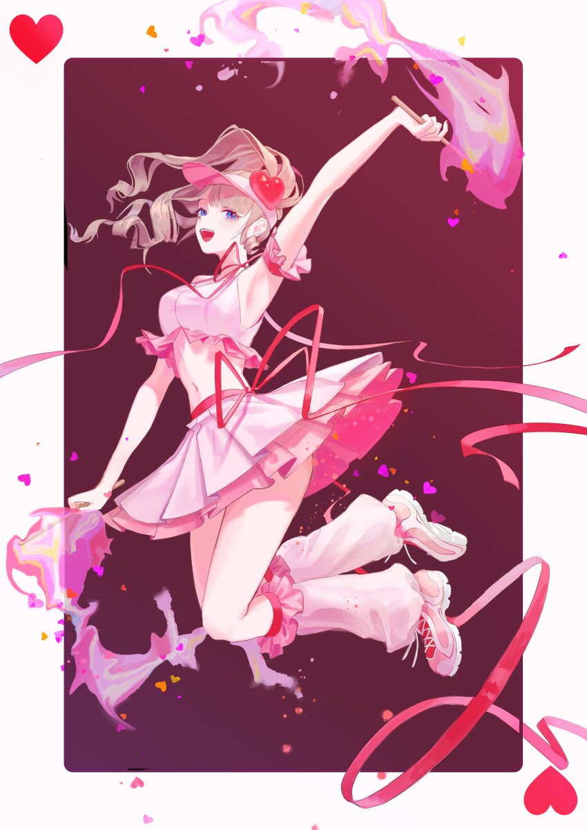 1girl, absurdres, amulet_heart, amulet_heart_(cosplay), arm_up, armpits, blue_eyes, brown_hair