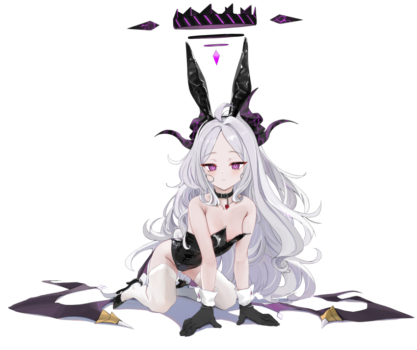 1girl, ahoge, all_fours, alternate_costume, animal_collar, animal_ears, armpit_crease, black_footwear