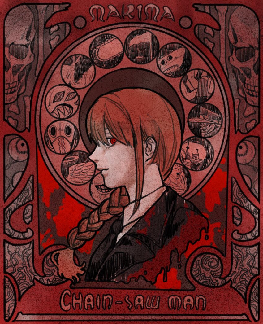 1girl, angel_devil_(chainsaw_man), beam_(chainsaw_man), black_jacket, black_necktie, blood, blood_drip, blood_on_clothes