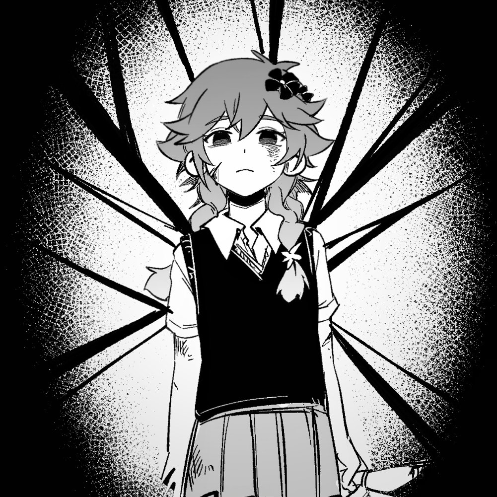 1girl, basil_(faraway)_(omori), basil_(omori), braid, closed_mouth, collared_shirt, expressionless, flower