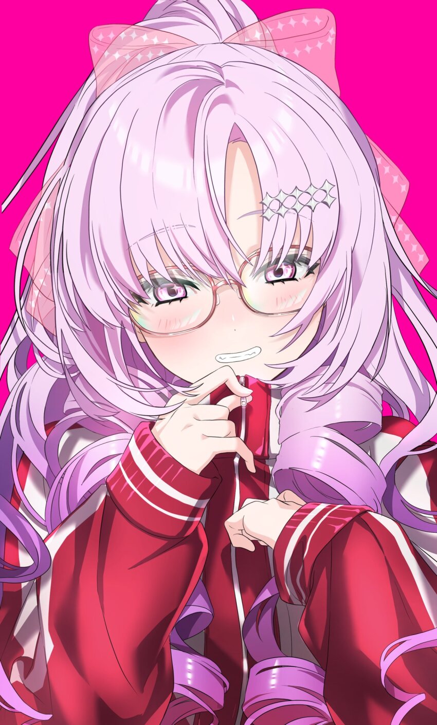 00_00mare, 1girl, blush, bow, drill_hair, drill_sidelocks, glasses, hair_bow