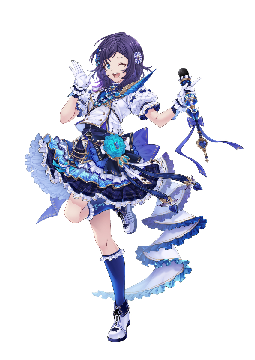 1girl, :d, absurdres, aiba_uiha, aiba_uiha_(1st_costume), black_hair, blue_bow, blue_eyes