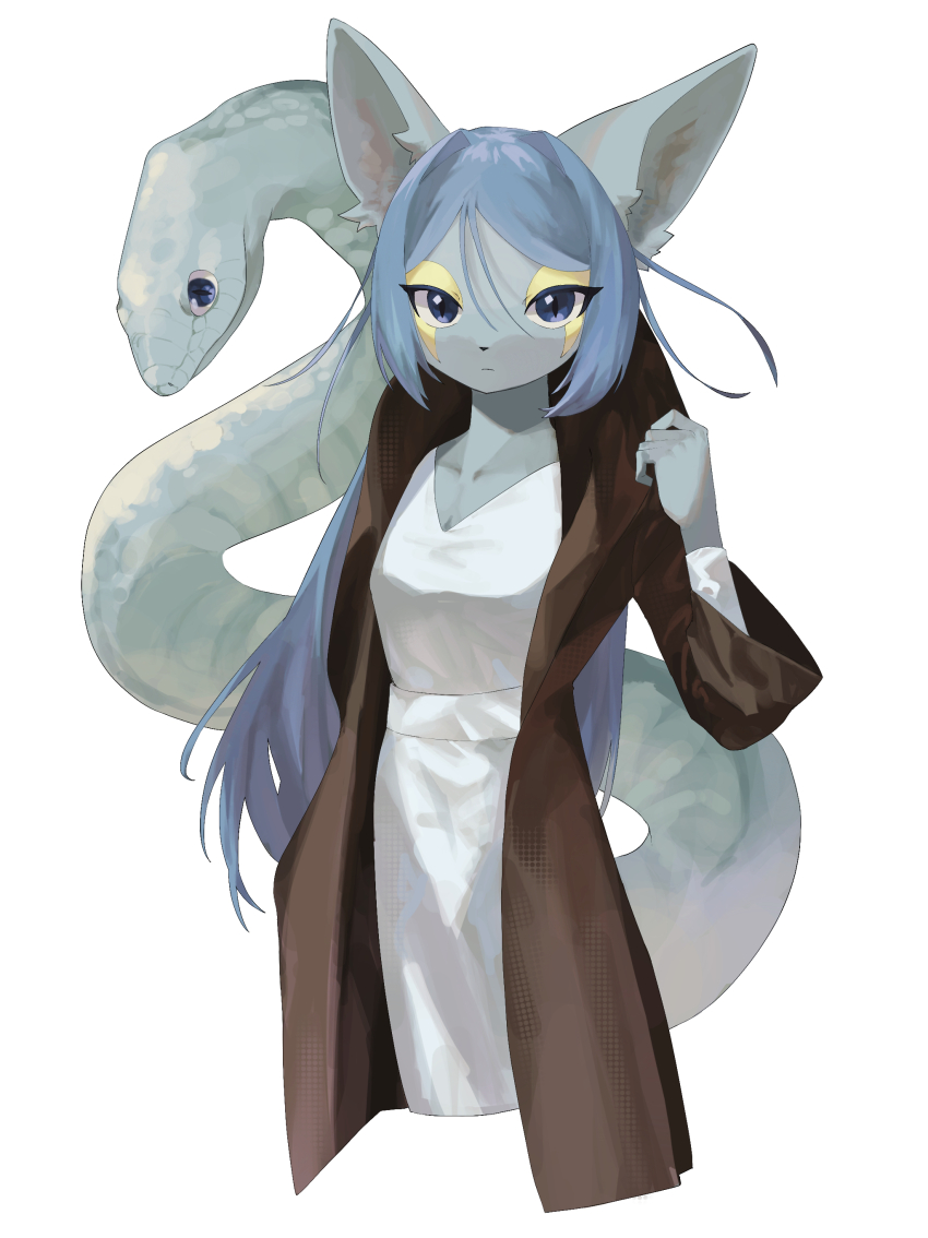 1girl, absurdres, animal, animal_ears, animal_nose, blue_eyes, blue_fur, blue_hair