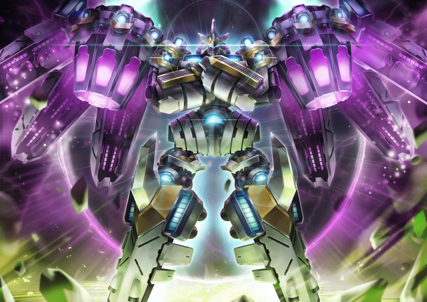 absurdres, crossed_arms, divine_arsenal_aa-zeus_-_sky_thunder, duel_monster, glowing, glowing_eyes, glowing_wings, gunbuster_pose