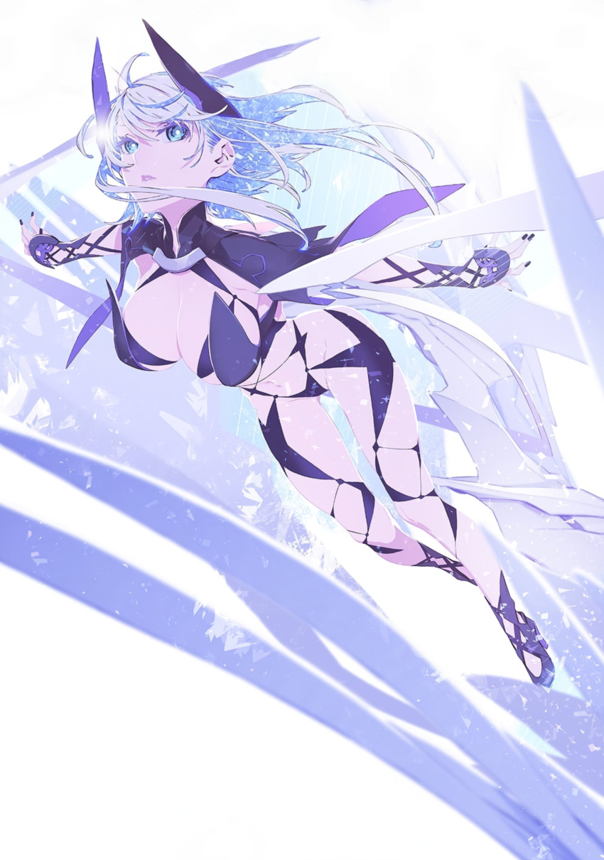 1girl, absurdres, aslaug_(fate), black_horns, blue_eyes, breasts, colored_inner_hair, fate:lost_einherjar