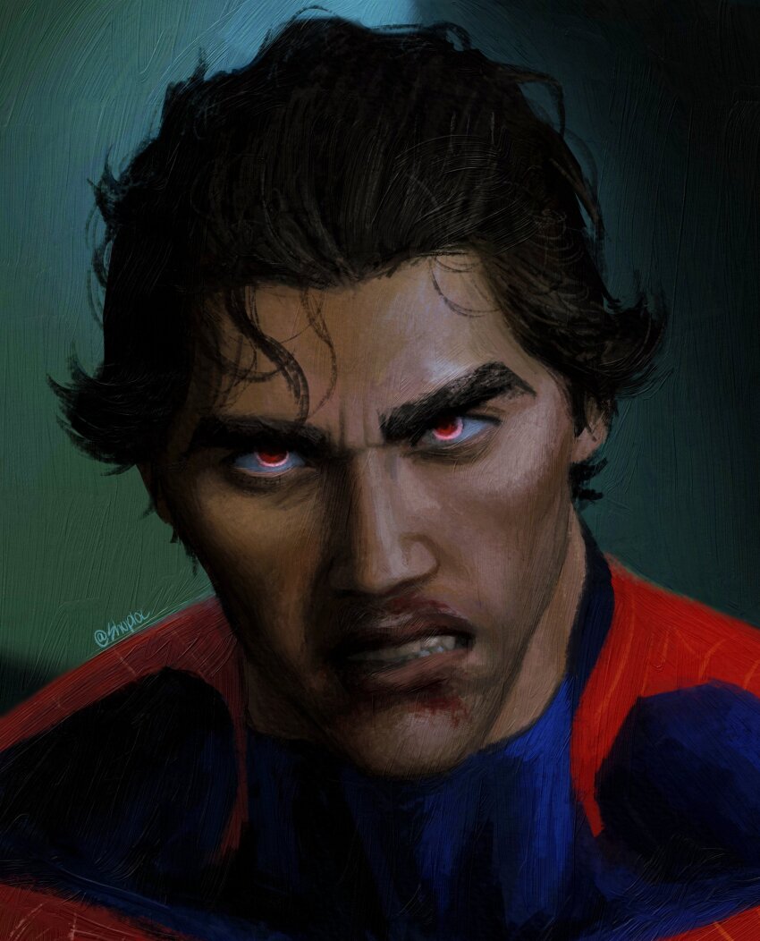 1boy, absurdres, animal_print, blood, blood_on_mouth, blue_bodysuit, bodysuit, broad_shoulders