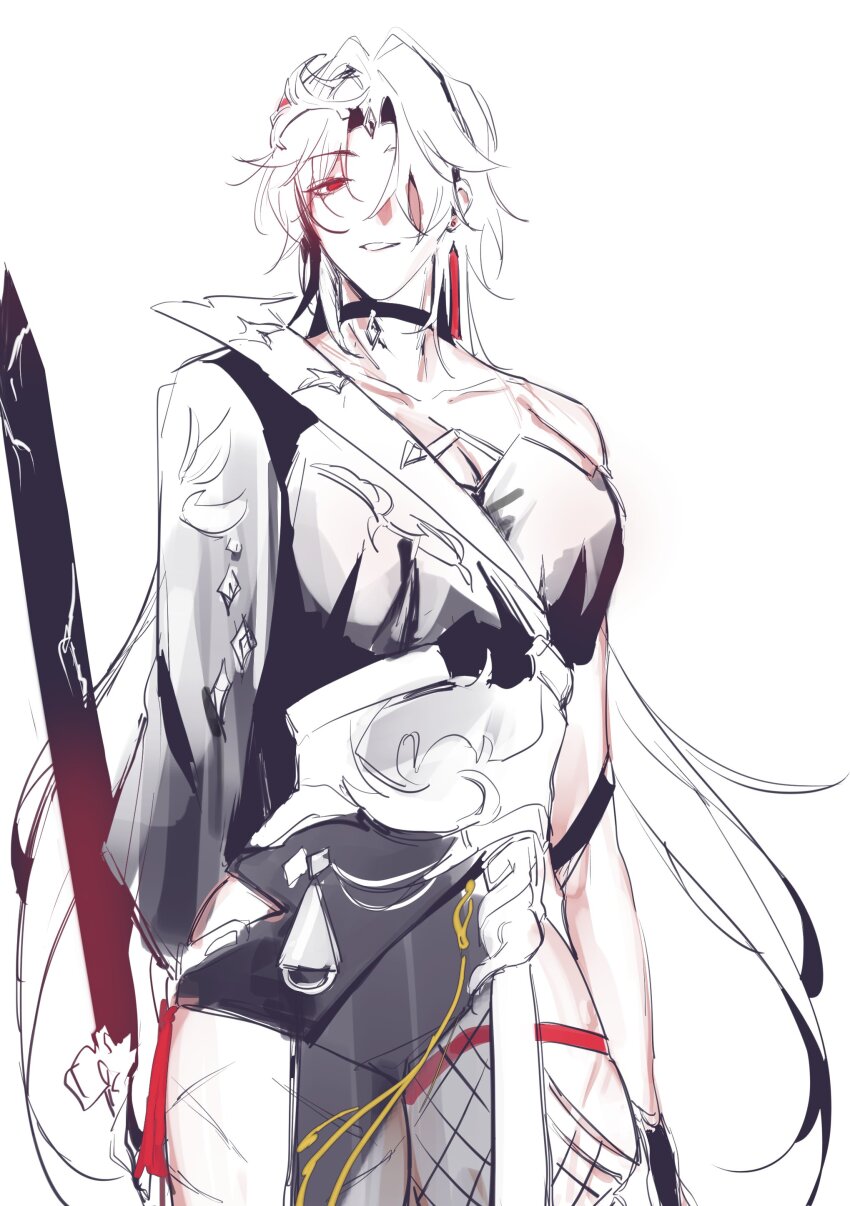 1boy, absurdres, artist_request, asymmetrical_clothes, black_choker, blade_(honkai:_star_rail), choker, commentary