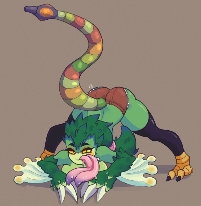 1girl, :>, absurdres, animal_hands, ass, bird_legs, blush_stickers, breasts