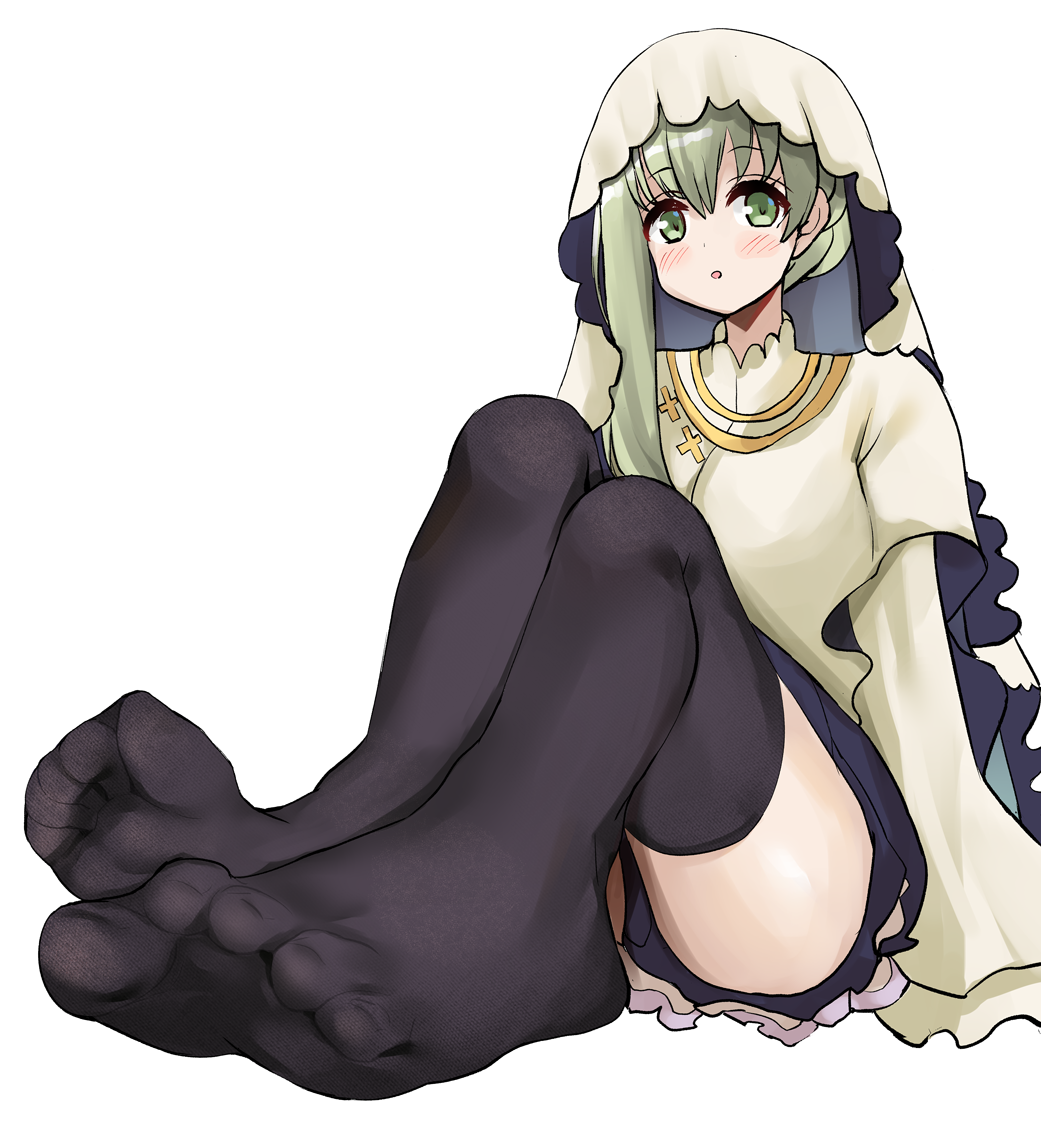 1girl, blush, cecilia_(shiro_seijo_to_kuro_bokushi), feet, foot_focus, kukoi, long_hair, looking_at_viewer