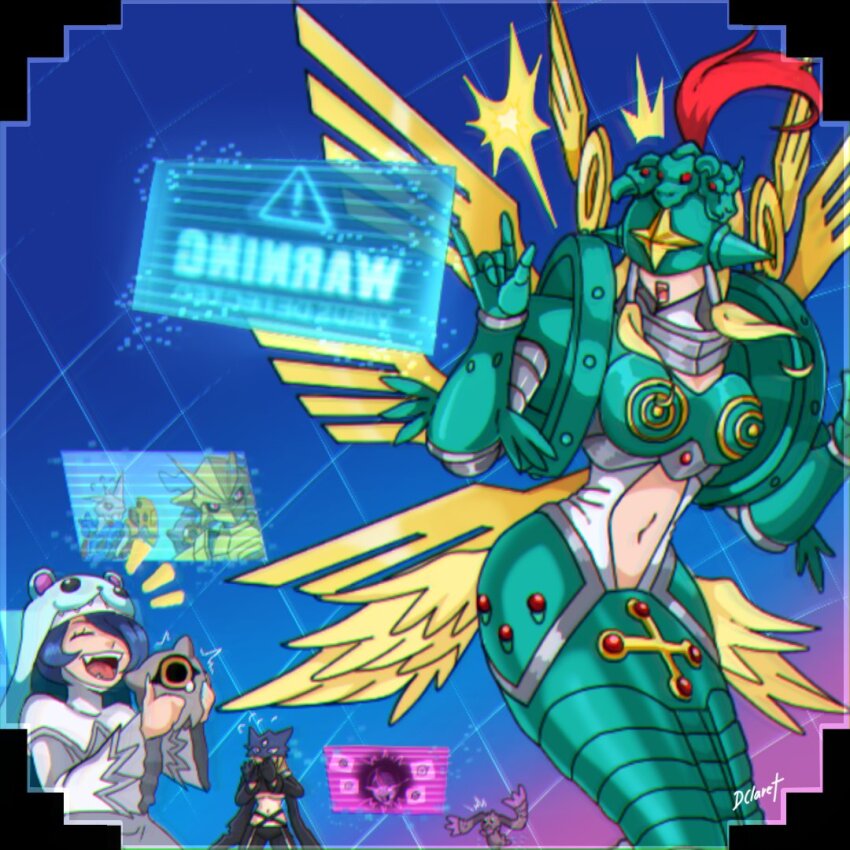 angel, angel_girl, animal_hat, beelstarmon, digimon, digimon_(creature), hat, infermon, kuramon, lopmon, magnamon, mouse_hat, nun, ofanimon, omegamon, sistermon_ciel, sticker, wings