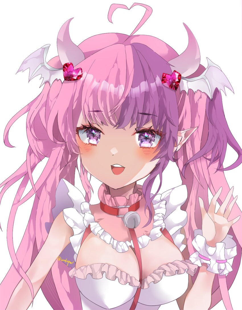 1girl, 2ndope, absurdres, ahoge, bell, blush, breasts, choker