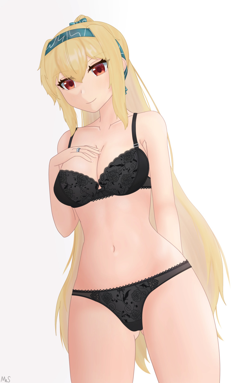 1girl, absurdres, blonde_hair, bra, breasts, cleavage, girls'_frontline, gluteal_fold
