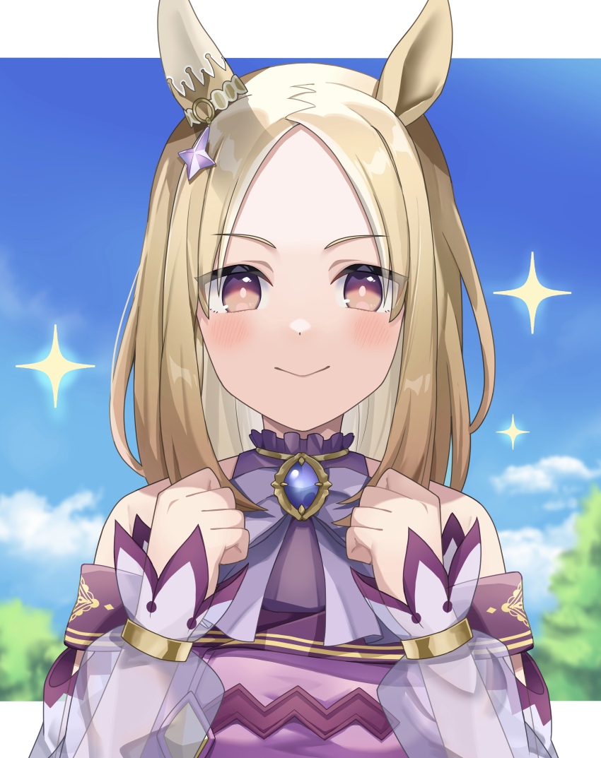 1girl, absurdres, animal_ears, blonde_hair, blush, brown_eyes, clenched_hands, dress