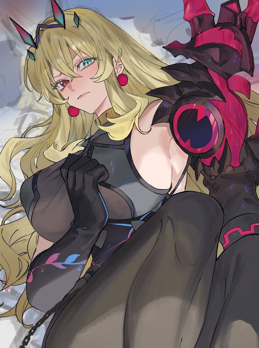 1girl, absurdres, armor, bare_shoulders, barghest_(fate), black_dress, black_gloves, blonde_hair