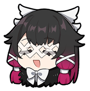 1girl, black_hair, bow, bowtie, chibi, closed_eyes, columbina_(genshin_impact), eye_mask