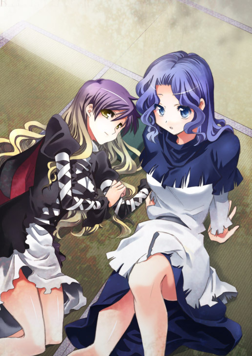 2girls, female_focus, hijiri_byakuren, kanae_yuzuru, kumoi_ichirin, multiple_girls, missing_headwear, no_headwear, touhou, yuzuru_(yudu)