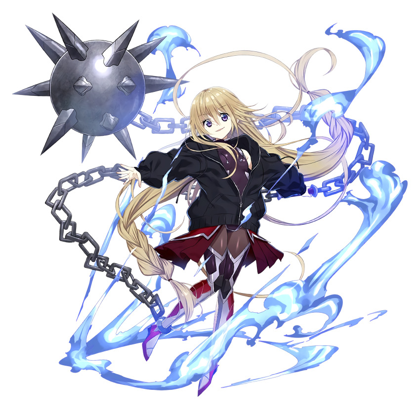 1girl, action_taimanin, akashiro_boushi, blonde_hair, blue_eyes, blue_fire, breasts, chain