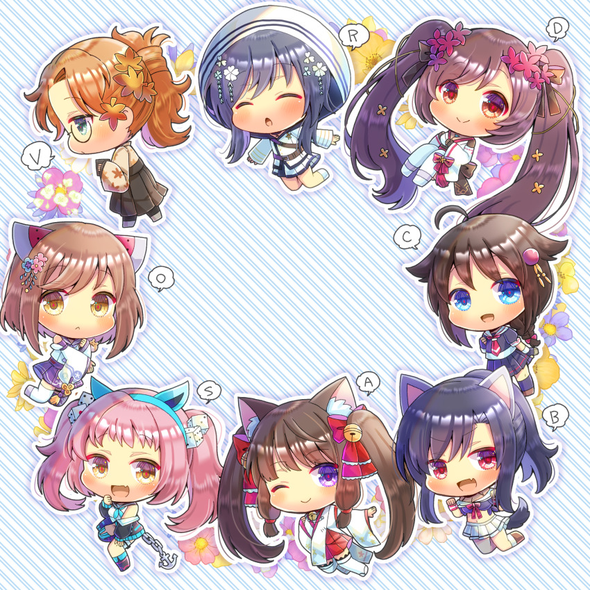 6+girls, :d, ;), ^_^, abyss_horizon, ahoge, anchor, animal_ears
